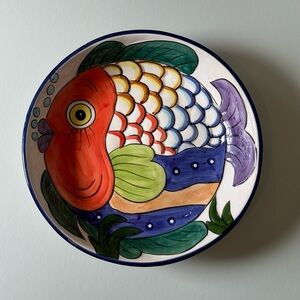Vintage Bright Fish Pasta/Serving Bowl, 13” Diameter Hand painted Pescada